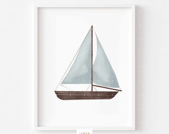 Sailboat Nursery Art: Vintage Coastal Print (Digital Download)