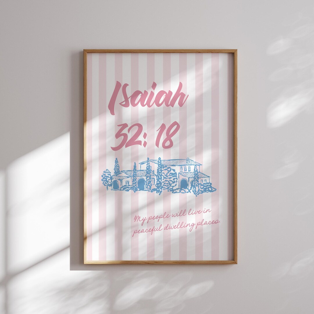 Isaiah 32:18 Blue Pink Christian Bible Verse Print, Digital Religious ...