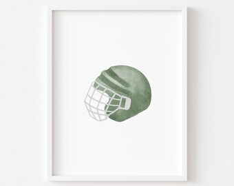 Sage Green Hockey Helmet Print: Vintage Sports Kids Room Decor (Digital Download)