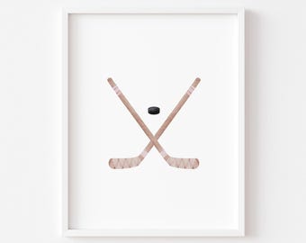 Pink Ice Hockey Sticks Print: Vintage Sports Wall Art (Digital Download)