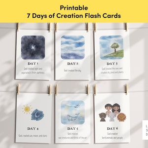 7 Tag der Schöpfung Flash-Karte, DRUCKBARE Christliche Lernkarte, 5x7, 4x6, Schriftzahlenkarte, Sonntagsschule Christliche Heimschulkunst