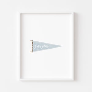 Blue Pennant flag Lets play digital prints, Vintage watercolor Sports nursery wall decor, boys Playroom wall art, Kids Athlete wall decor