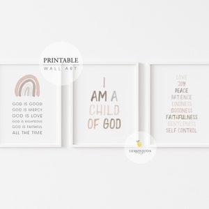 Neutral Nursery Rainbow Wall Decor Set of 3, Nursery Bible Verse Wall Art, Christian Nursery Room Decor, Scripture Wall Art, Kids Room Decor