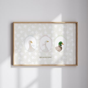 God&#39;s silliest goose print, goose wall art, Christian kids nursery wall decor, whimsical vintage aesthetic coquette room decor, Baby gift