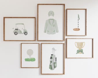 Sage Green Golf Nursery Prints: Sports Wall Art Set (Digital Download)