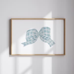 Watercolor Blue Coquette Ribbon Bow wall art, baby boys Nursery room decor, Baby shower gift, Trendy preppy bow decor, above crib sign