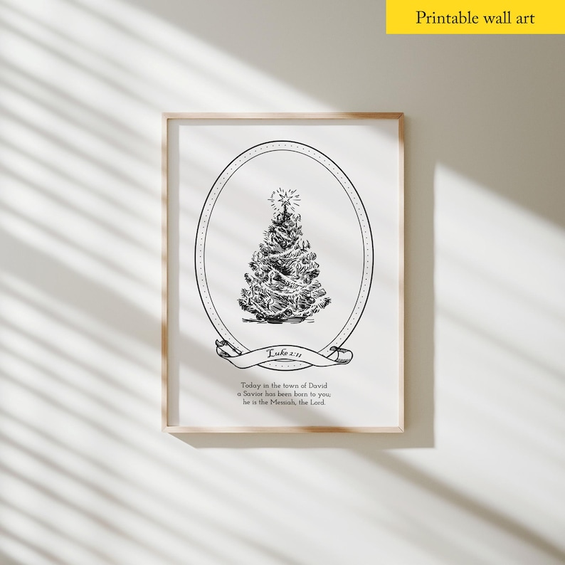 Luke 211 Print, Vintage Christmas Tree, Christian Christmas Scripture