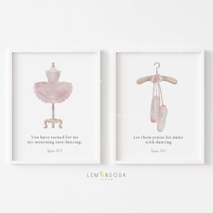 Set of 2 ballerina bible verse prints Christian Nursery psalm Scripture Wall Art Church Nursery Room Decor Bundle, Sunday school room decor