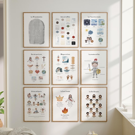 Spanish Christian Kids Poster Set: Bible Learning, Sunday School Decor (Digital Download)
