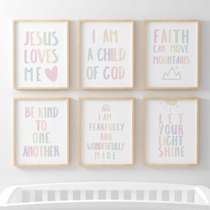 Pastel Christian Nursery Set of 6 bible verse wall art, I&#39;m a Child of God Nursery Bible Wall Art, Church Nursery Bundle, Sunday school art