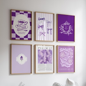 Purple Coquette Christian Bible verse Gallery wall art bundle, Modern Trendy Aesthetic scripture Christian gift, Girly wall decor