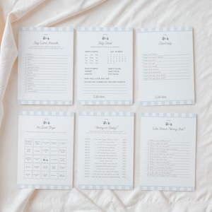 Blauw bewerkbaar babyshowerspel, spelsjabloon babyshower, minimale golfkar babyshower, jongensbabyshower-gamebundel 0205