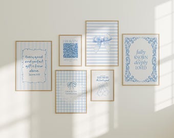 Light Blue Christian Bible Verse Print Set, Girly Room Decor (Digital Files)