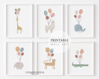 Stampe per cameretta con animali della natura: set da 6, decorazioni per la cameretta dei bambini (download digitale)
