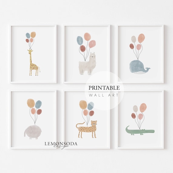 Printable Nursery Animal Wall Art Set of 6 Animal Print | Etsy
