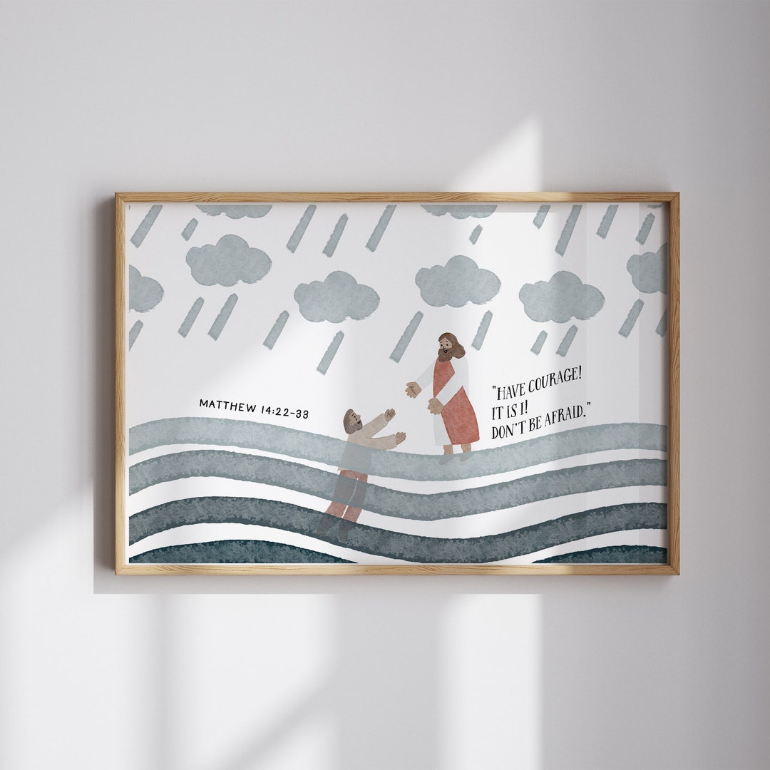 Jesus and Peter Walk on Water Print, Christian Kids Bible Art (digital ...