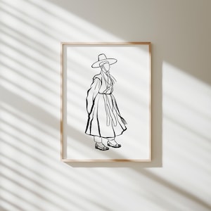 Printable Korean Art, Korean art Print, Korean Line Drawing Art Poster, Korean Hanbok man Print, Hanbok Art, Asian Art, Instant Download
