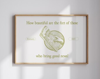 Vintage Green Good News Newspaper Aesthetic Romans Christian Wall Art, Modern Bible Verse Christian Artwork, Trendy Newspaper Headline art
