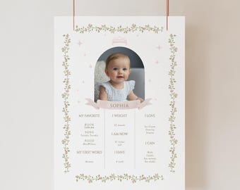 pink princess milestone board growth chart baby girl first birthday sign