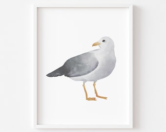 Seagull Watercolor Print: Coastal Nursery Art (Digital Download)
