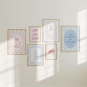 Pink & Blue Bible Verse Prints: Coquette Christian Dorm Decor (Set of 6) (Digital Download