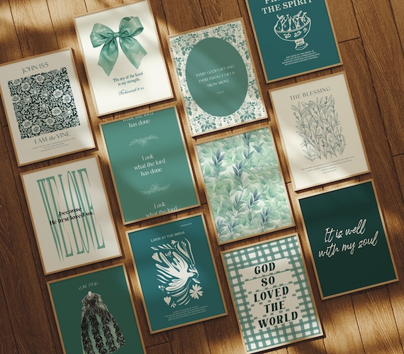 Emerald Green Christian Scripture Art Prints: Religious Gallery Wall Decor (Digital Download)