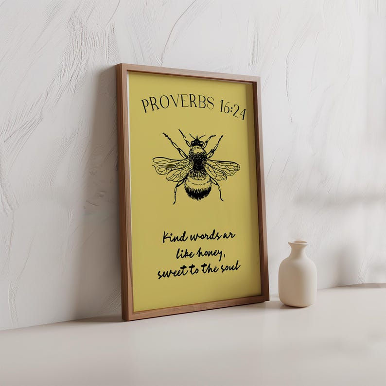 Yellow Cottagecore Proverbs Bee Print: Christian Scripture Wall Art ...