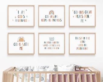 Boho Christian Kinderzimmer Dekor: Bibel Vers Wand Kunst Drucke (6er Set, digitaler Download)