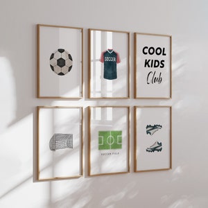Soccer wall art set of 6 digital prints, Vintage aesthetic Sports player nursery wall decor, kids Playroom wall decor, Kids Athlete wall art
