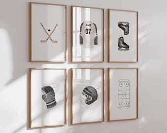 Watercolor Neutral Hockey Wall Art Prints: Vintage Sports Decor (Digital Download)