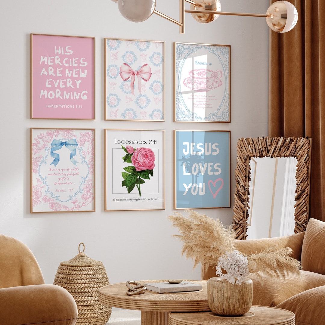 Pink & Blue Christian Bible Verse Prints: Girly Room Decor (digital ...