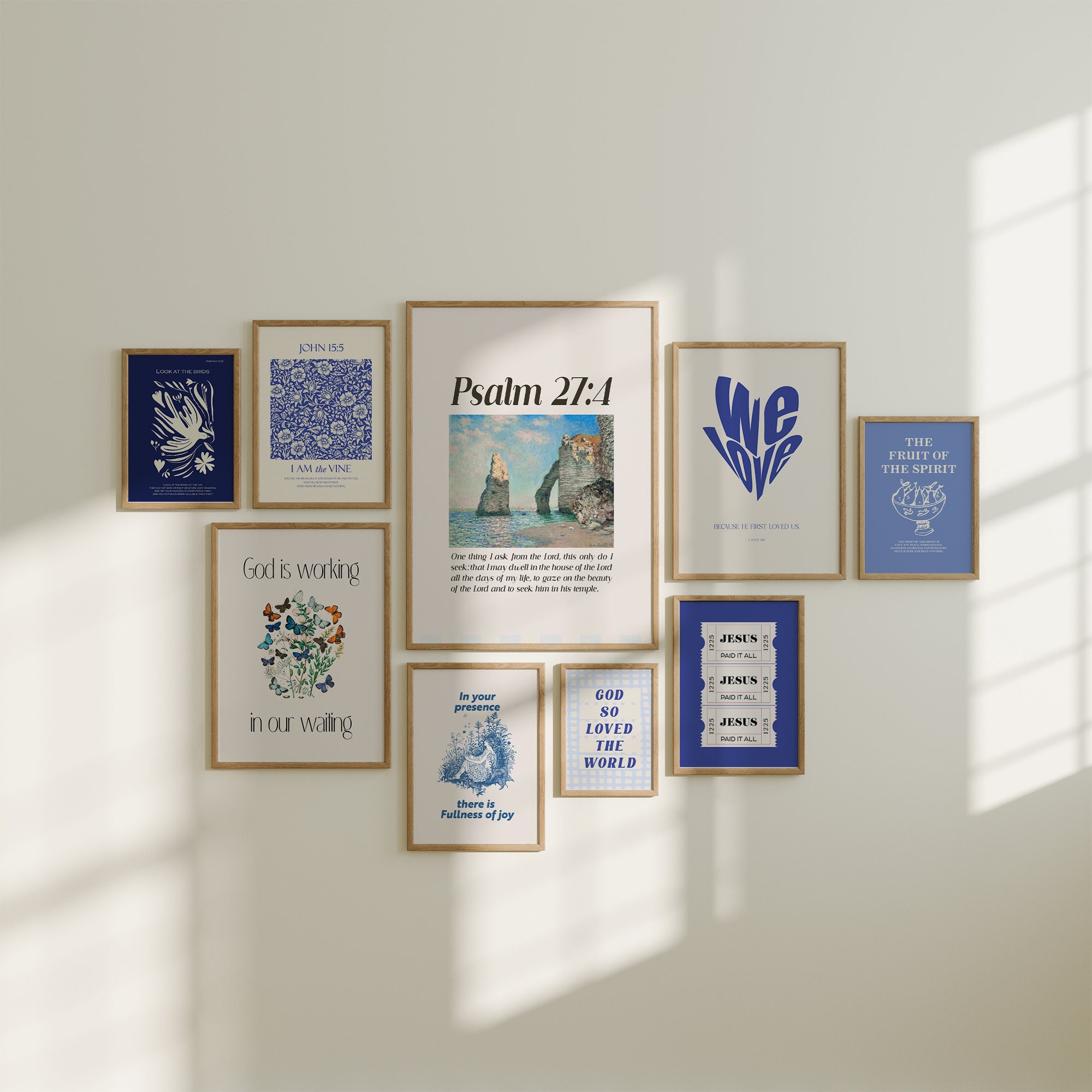 Blue Christian Scripture Wall Art Set: Modern Religious Prints (digital ...
