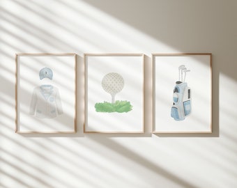 Blue Golf Nursery Prints Set: Sports Playroom Wall Art (Digital Download)