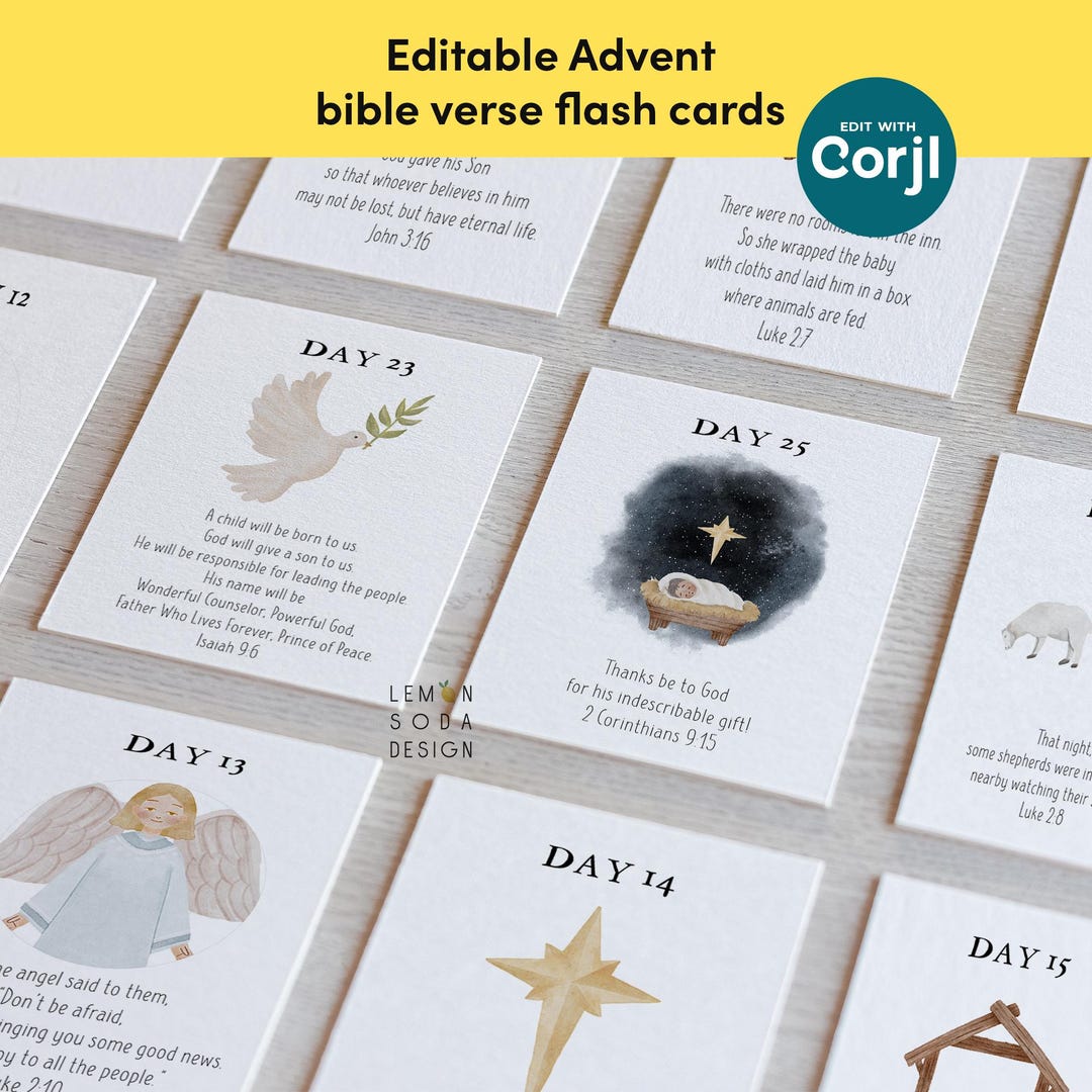 Editable Nativity Advent Bible Verse Flash Cards Template (digital ...