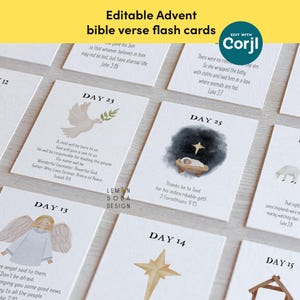 Cartões bíblicos de Natal editáveis para o Advento, calendário do Advento, recortes de atividades para crianças no Natal, cartão de memória com escrituras cristãs
