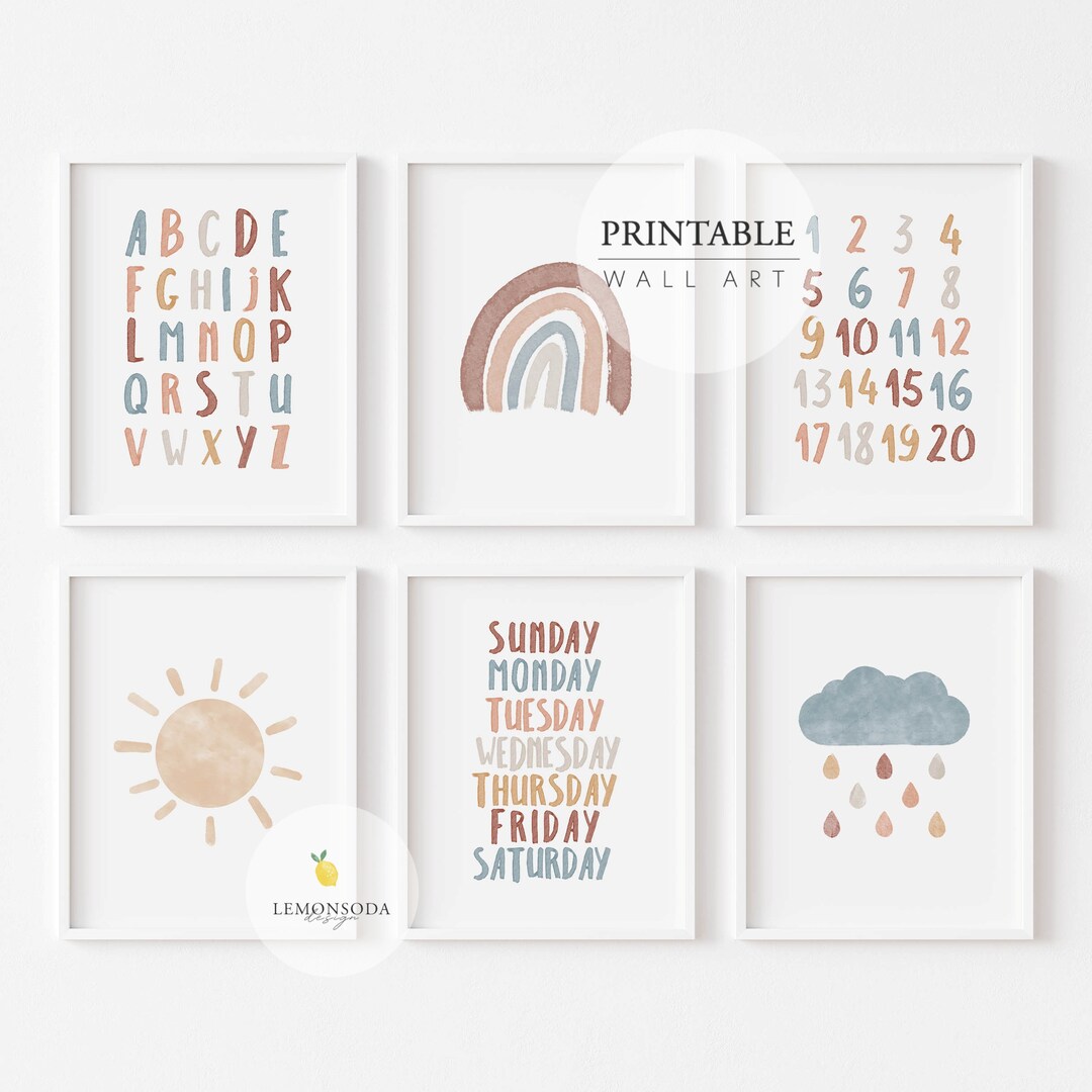 Printable Nursery Wall Art, Montessori ABC Poster, Set of 6 Nursery ...