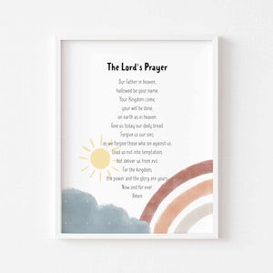 The Lord&#39;s Prayer Print for Kids, PRINTABLE Christian Nursery, Sunday School Decor, Kids Scripture art, Watercolor Nursery, Digital Download