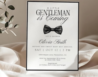 Little Gentleman Baby Shower Invitation: Black Bow Tie, Editable Template (Digital Download)