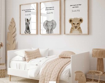 エレミヤ書 29:11 サファリ動物 クリスチャン 子供用 聖書詩 壁アート