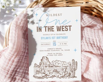 Wildest One in the West Invitation Boy 1st Birthday Cowboy Western Editable Template