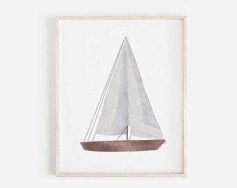 Sailboat Wall Art, Printable Coastal Wall Art, Nautical Nursery, Ocean theme decor, sailboat Print, Sailboat poster, Beach Kids room decor