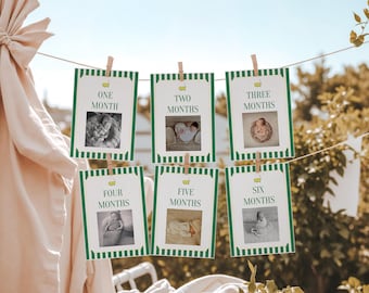 Golf First Birthday Photo Banner: Green  1st year Mastered Theme (Digital Download, Editable 5x7") 0313