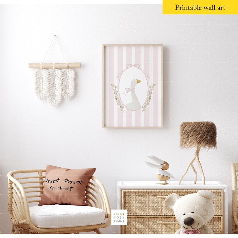 Pink Goose Nursery Art: Whimsical Cottagecore Decor (digital Download ...