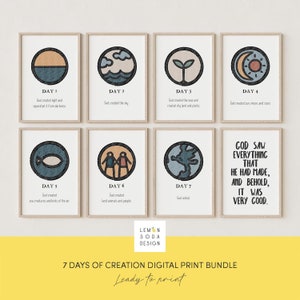 7 Tage der Schöpfung Print Set: Bibel Vers Kinderzimmer Dekoration (Digitaler Download)