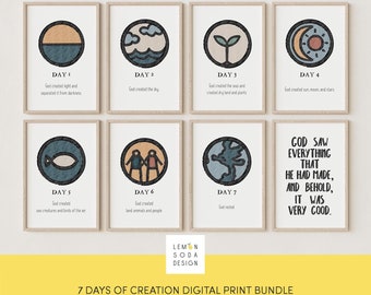 7 Days of Creation Print Set: Bible Verse Nursery Decor (Digital Download)