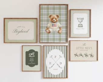 Sage Green Vintage Custom Polo Teddy Bear Art Print | Sports Boy Nursery Decor | Digital Download
