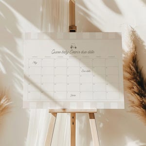 Szablon znaku daty przybycia dziecka na baby shower, neutralny pod względem płci, minimalistyczny motyw baby shower z wózkiem golfowym, wystrój baby shower 0207