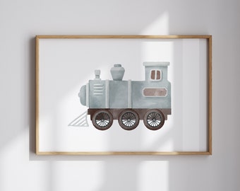 Blue Vintage Train Print: Boys Nursery Decor (Digital Download)