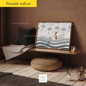 May include: A watercolor illustration of a person walking on water with Jesus reaching out to them. The illustration is in shades of blue and gray with a quote from Matthew 14:27-29, "Take courage! It is I. Don't be afraid."