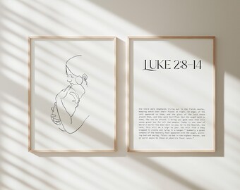 Mary and Jesus Printables, Luke 2 Scripture, Christmas Wall Art (Digital Download)